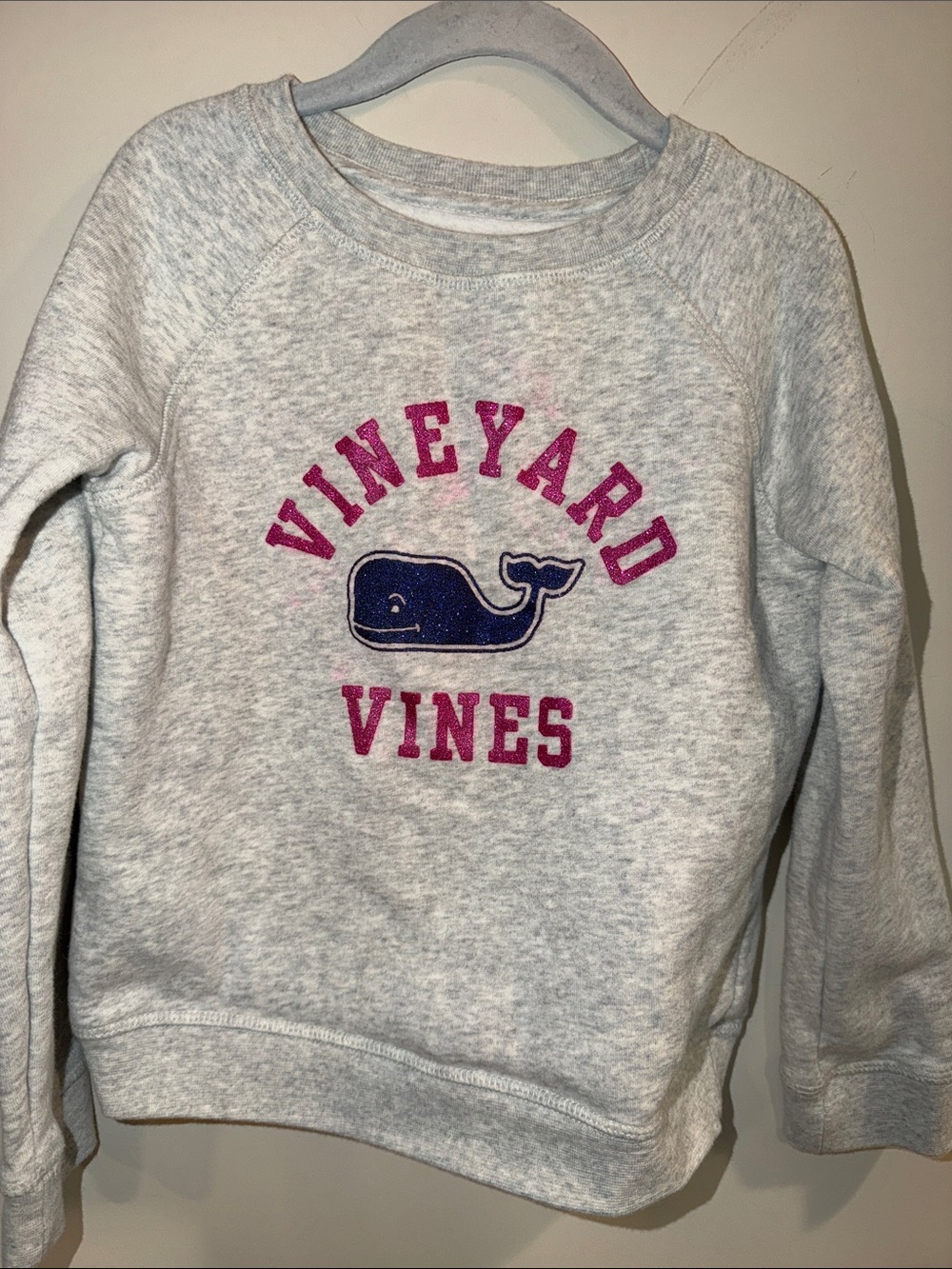 Vineyard Vines Heather Gray Sweatshirt with Pink Arch Logo and Navy Whale